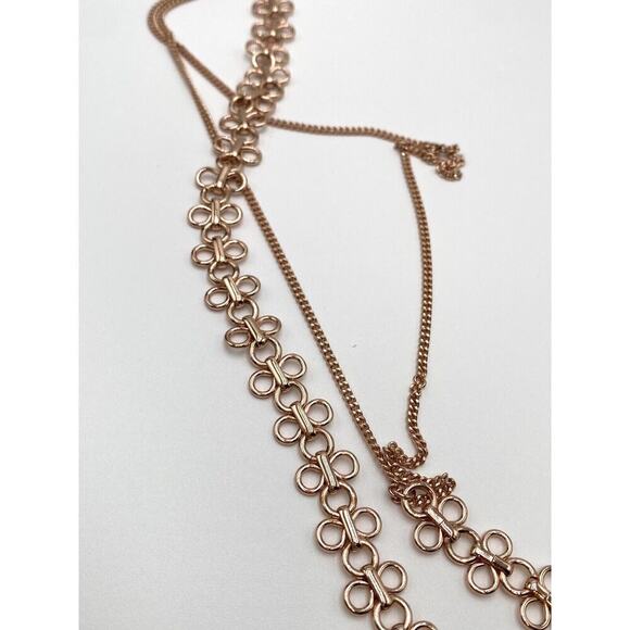 LUV AJ Necklace Rose Gold Tone Asymmetrical Long Two Strands 35”+3” - Picture 8 of 10